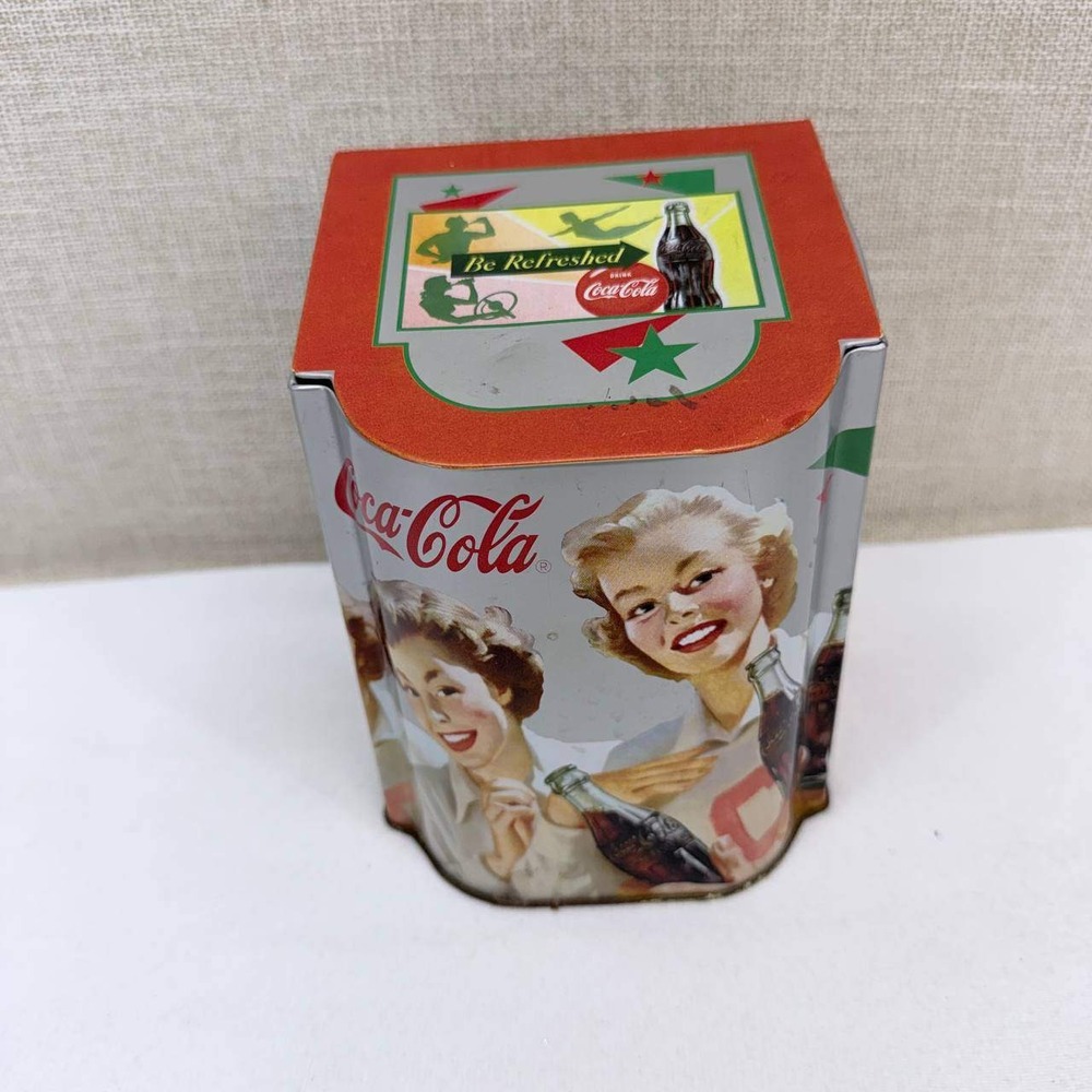 Vintage 1998 Coca-Cola Hinged Tin Box Co Be Refreshed Retro Advertising Storage